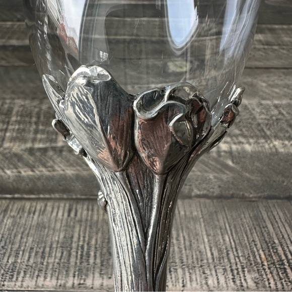 Vintage Seagull Pewter Floral Wine Glasses - Picture 7 of 9